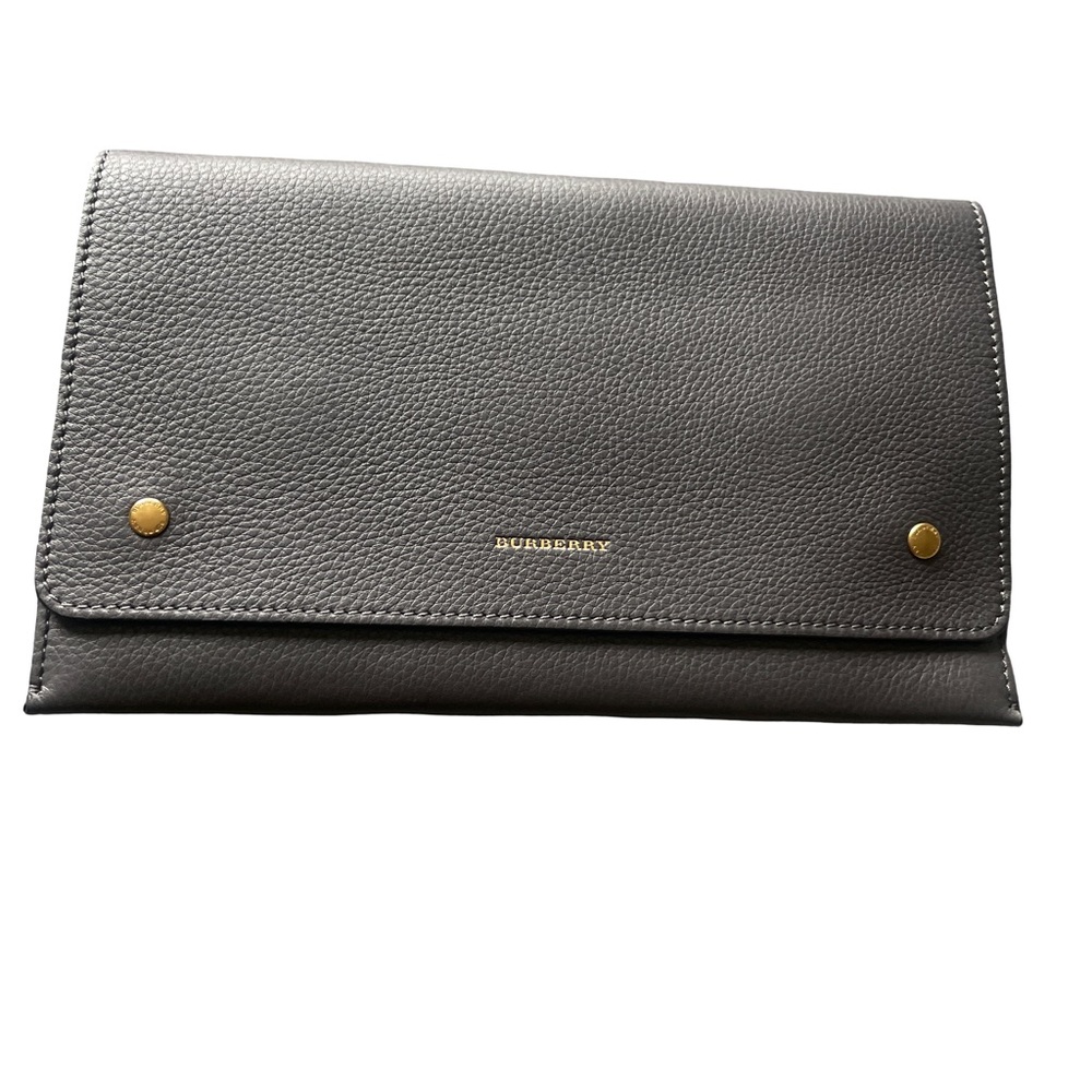 Burberry Dark Navy Leather Continental Wallet with Gold Accents